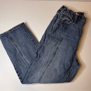 Vintage Universal Thread high-waisted straight-leg denim jeans in blue.